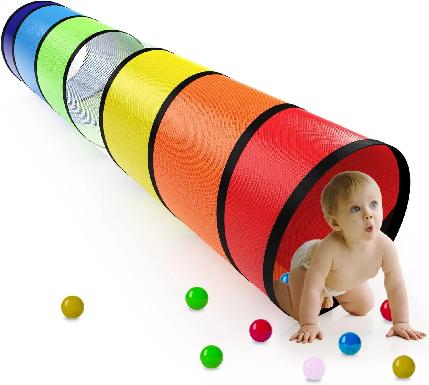 Kids Pop-Up Play Tunnel for Toddlers 1-3 – Colorful Crawl-Through Baby/Child Tunnel 6 ft with Breathable Mesh, Collapsible Holiday Christmas Gift Toy for Backyard & Indoor Play