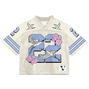 Vintage No.22 Digital Print Mesh Jersey V-Neck T-Shirt