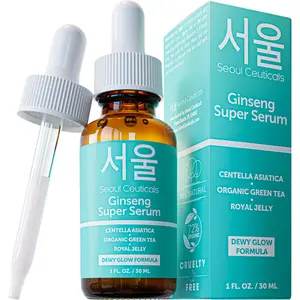 SeoulCeuticals Korean Skin Care Ginseng Serum - K Beauty Skincare with Green Tea + Centella + Royal Jelly - Cruelty Free & Organic for Dewy Glow 1oz