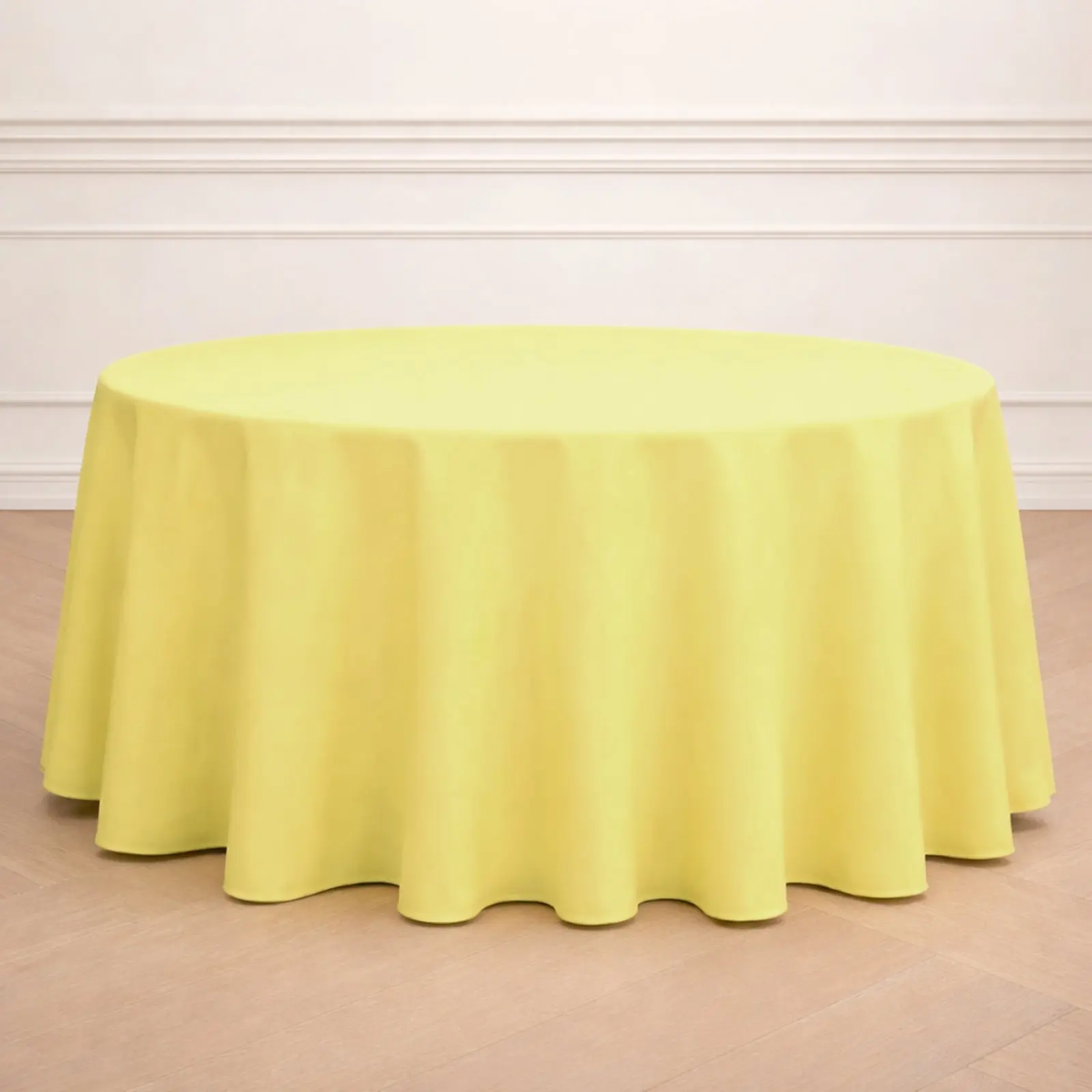 120" Durable Seamless Polyester Round Tablecloth, Yellow Outdoor Patio Furniture Table Cover - Easy Setup Casual Cover for Picnic Dining Table, Birthday, Wedding, Graduation