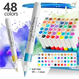 Acrylic Paint Marker Set, 48 Colors, Soft Pen, Ideal for Wood Canvas Stone Glass Ceramic Surfaces, Perfect Artist Gift, Coloring Markers