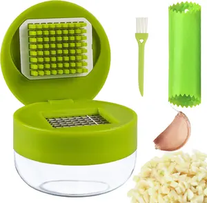 1pcs Garlic Press Stainless Steel, Garlic Mincer Tool with Storage Container, Garlic Chopper,Stainless Steel Blades Cutter,Mini Kitchen Tool