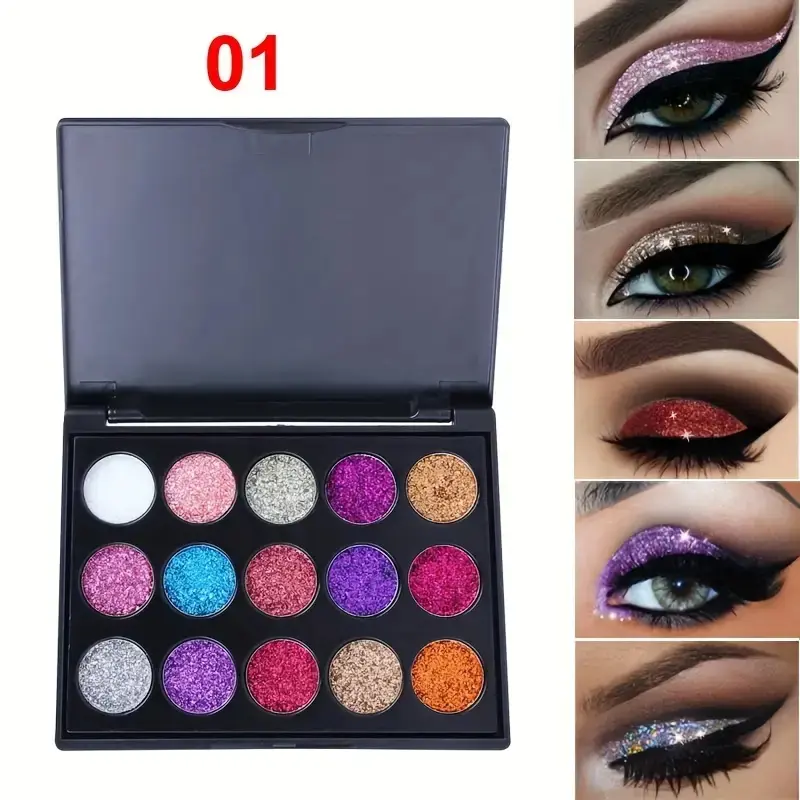 15 Color Diamond Glitter Eyeshadow Palette, Shimmering Girl Design, Silver Rose Gel Eye Shadow Cream Makeup Set, Shimmer Sparkle Palette, Shimmer Pigment Palette, Cosmetic Eyeshadow