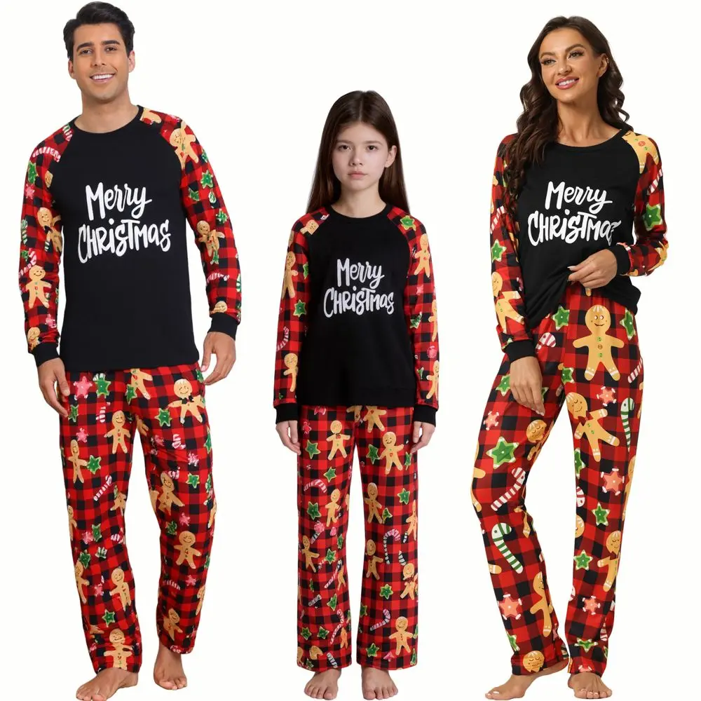 CHEIBEAR Women's 2-Piece Matching Family Christmas Pajama Set - Soft Spandex Garment with Gingerbread Man Print T-Shirt Top & Trouser Pants, Cozy Sleepwear & Loungewear Clothes, Tops, Pullover