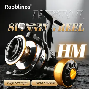 Rooblinos HM Fishing Reel,Spinning Reel,Fishing Tackle,Full Metal Alloy,12KG Drag,Falcon Ergonomic Design,Anti-Twist Body,Ultra Smooth Casting,Gold Silver,Round Knob,Freshwater Saltwater,Multiple Sizes HM1000-7000,High Tensile,Durable,Top Seller