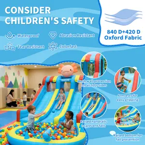 Hexagonal Dragon Theme Inflatable Water Park for Kids, Equipped with Dual Slides, Splash Pool and Long Slip Mat, Outdoor Backyard Bouncy Castle Comes with Powerful Blower, Ideal Children's Day Gift for Summer Backyard Fun - SummerVibes
