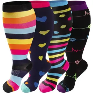 4PairsPlusSizeCompressionSocksforWomen&Men,ExtraWideCalf20-30mmhgKneeHighCompressionStockingsforCirculationSwellingSupport