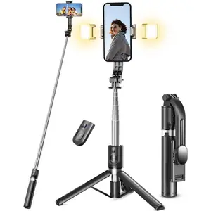Selfie Stick Tripod with Light, 45'' Selfie Stick with  Remote, Portable Phone Tripod Compatible with  16/15 Pro Max/15/14 Pro/14/13,  S22/ S23 Ultra/Android Smartphone