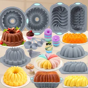 nonstick pan To encounter 66/45/21 Pieces Silicone Baking Set 7 Cups Tubular Cups 45 Mini Loaf Pans for Banana Bread Sandwiches Pound Cakes Meatloaf Mousses Jellies Chocolates Christmas Gift Bakeware Circular