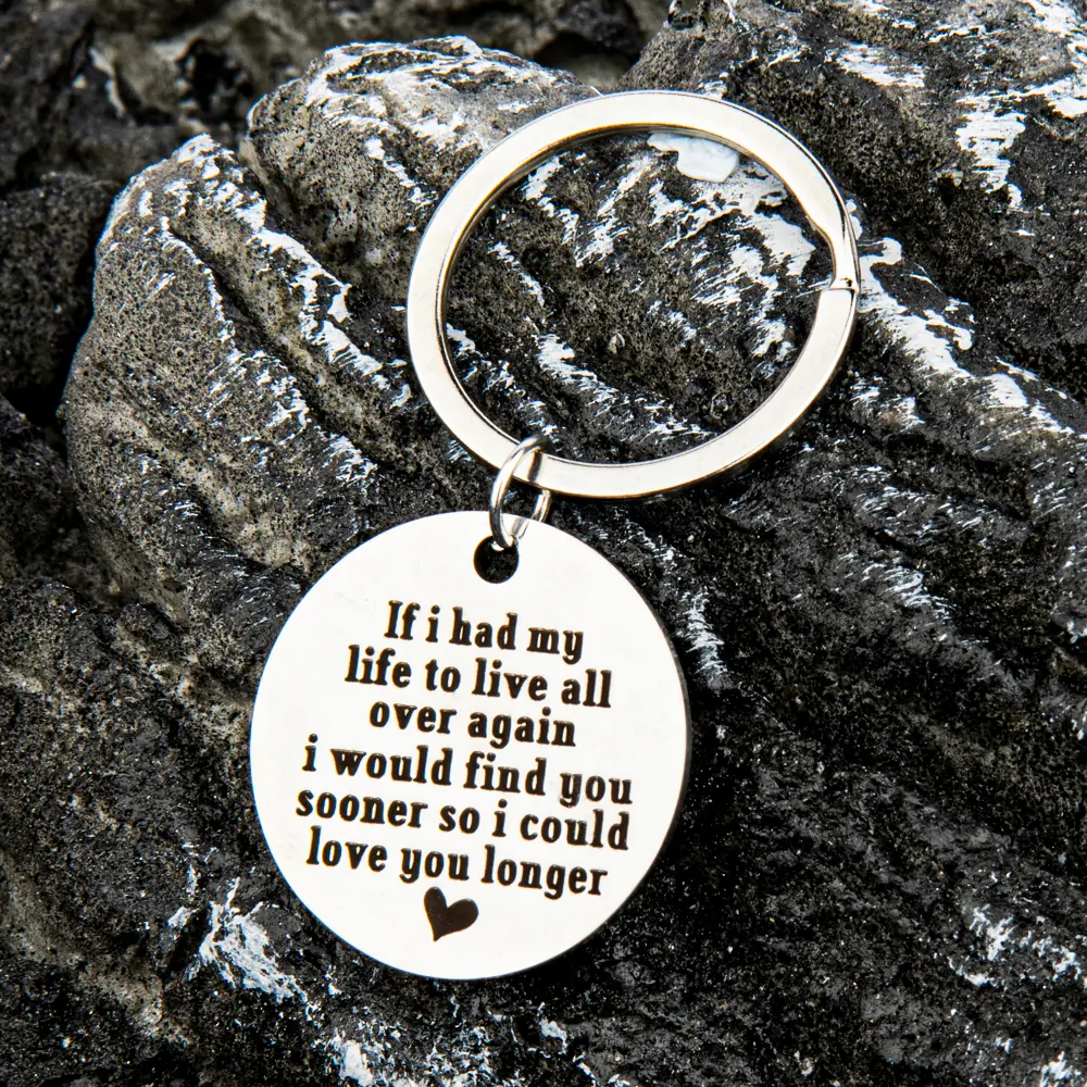 Personalized 2-Piece Keychain Set, Engraved Stainless Steel Charms for Husbands, Durable and Rustproof Daily Use Anniversary Gift, 2 Pcs., Birthday, Double Ring, Engagement, Round, Fashion, Letters, Live