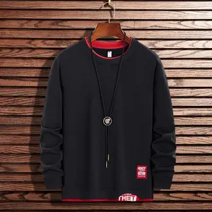 Autumn Loose Crew Neck Top Hatless Fake Two-Piece Perfect for Layering Daily Wear with Stylish Gold Accents Casual Menswear fall outfits polyester fit 2000s outfits streetwear y2k clothing fall outfits men fall outfit fits men clothing