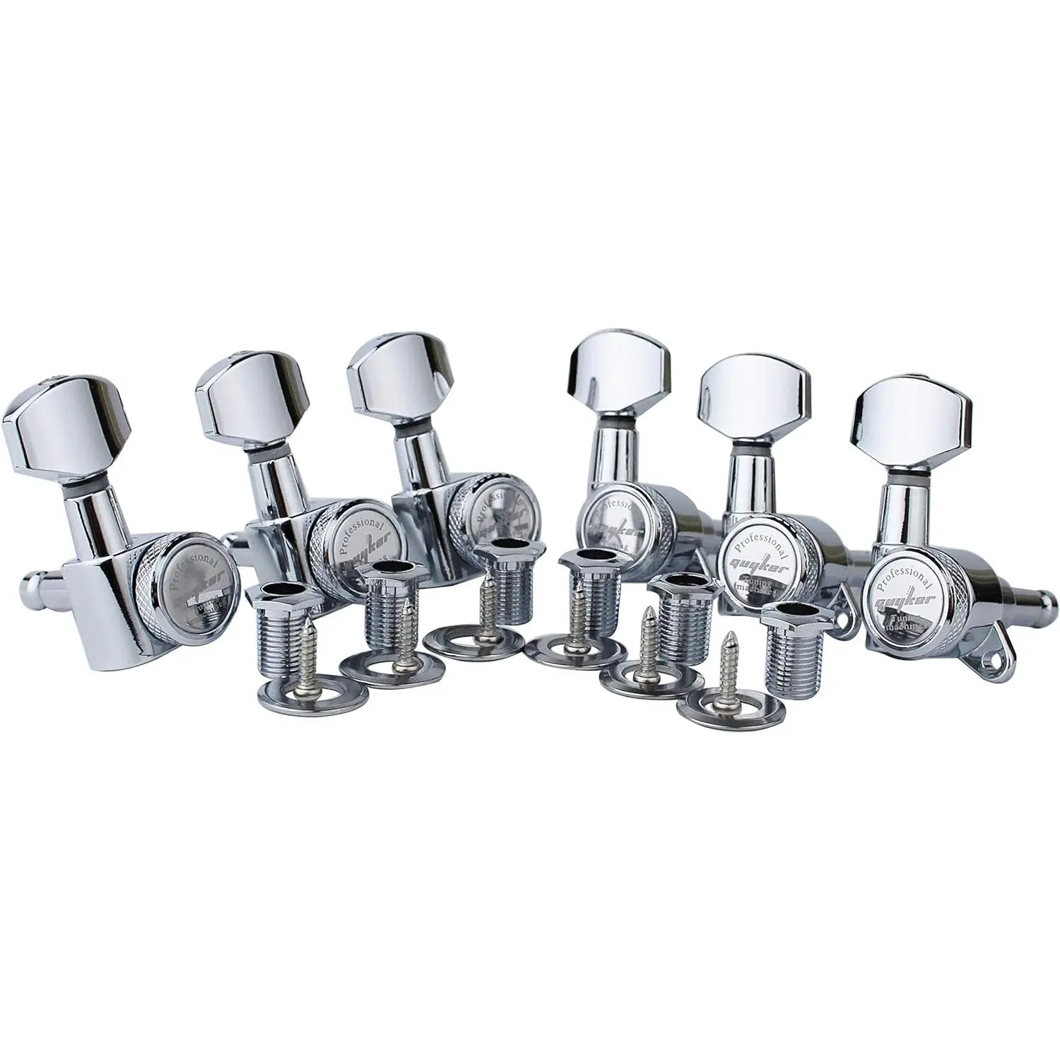 Guitar Locking Tuners (6 for Right) - 1:18 Lock String Tuning Key Pegs Machine  with Hexagonal Handle Replacement for ST TL SG LP Style Electric, Folk or Acoustic Guitars - Chrome