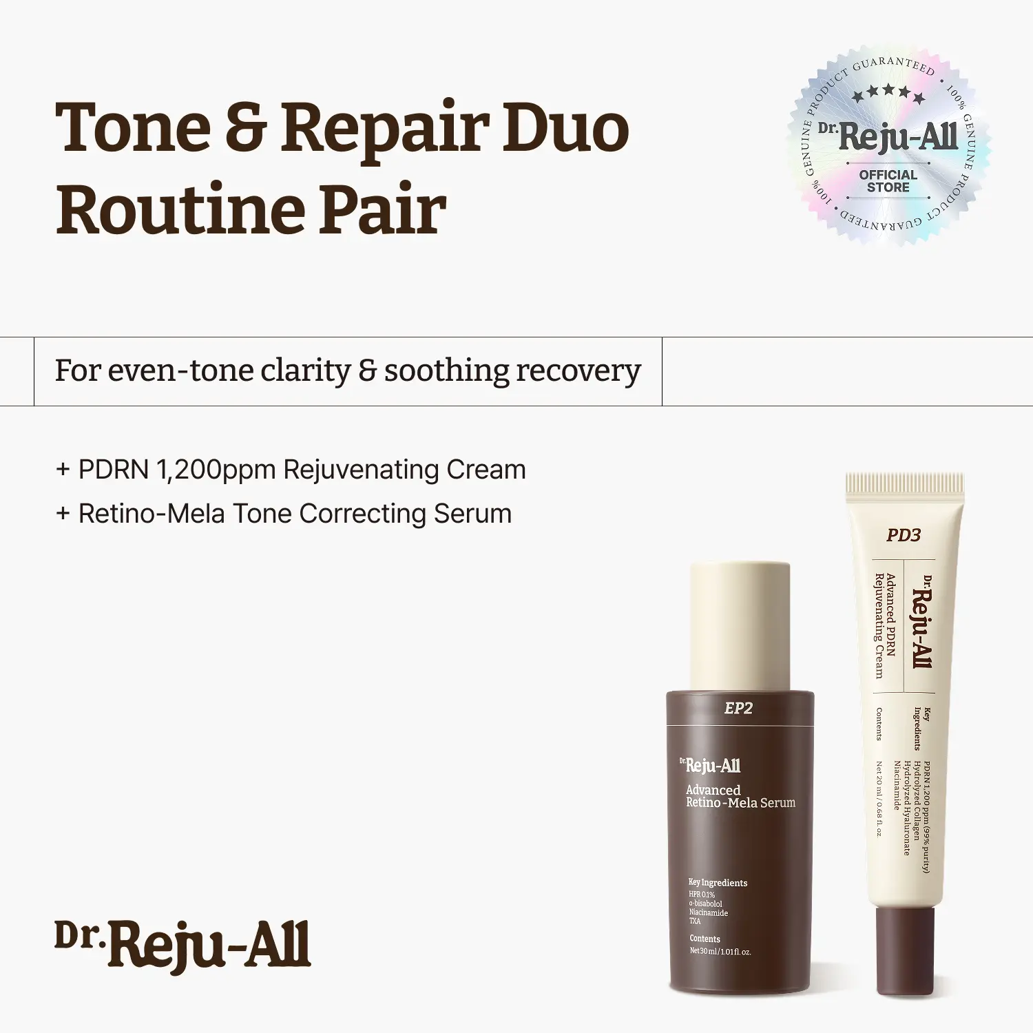 [Official]Dr.Reju-All Tone & Repair Duo Routine Pair - Advanced PDRN Rejuvenating Cream & Retino-mela Serum