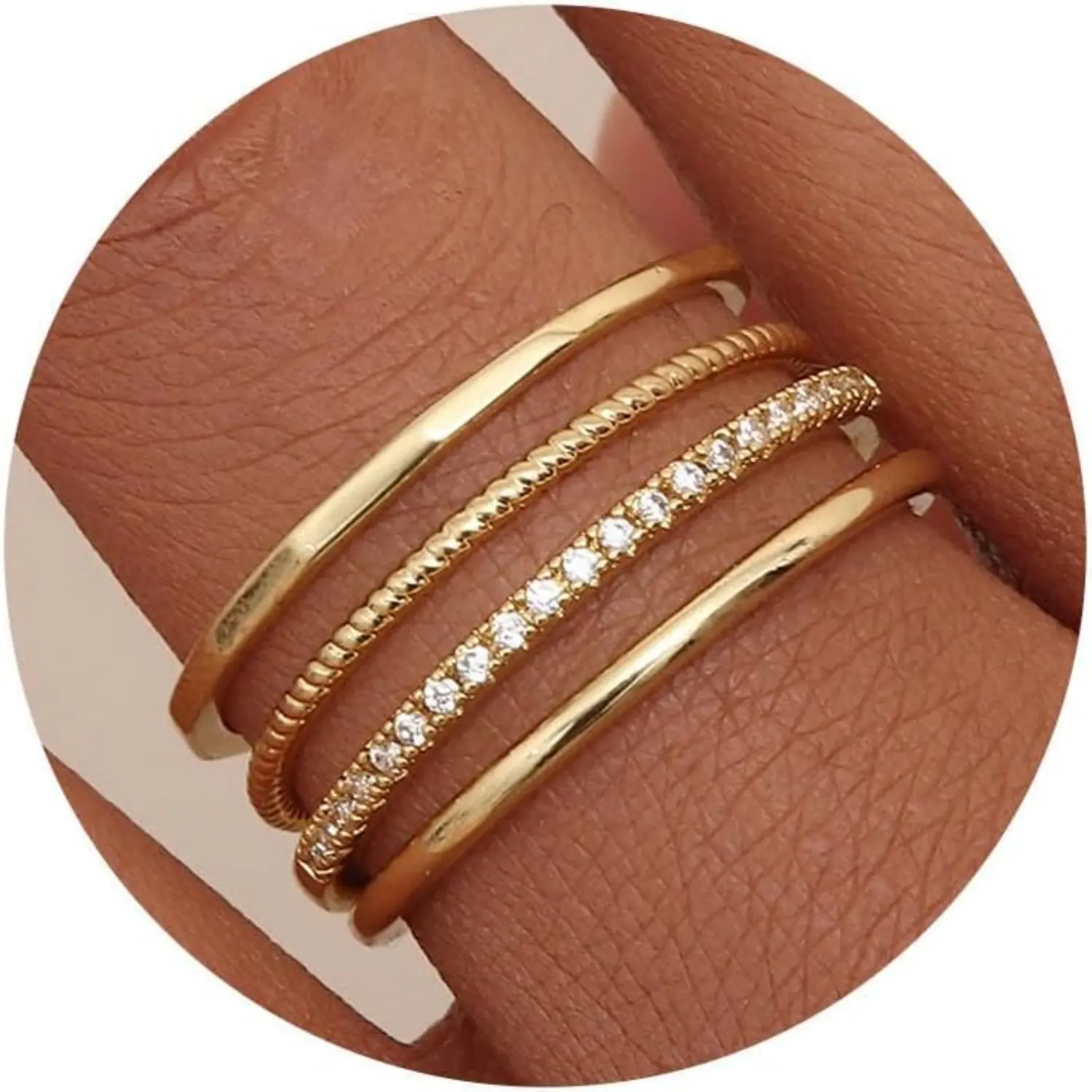 Milacolato Women's 14 Karat Plated Gold Filled 1.3mm Thin Stackable Half Cubic Zirconia Band Rings Set, Hypoallergenic Rings, Non Tarnish Jewelry, Tarnish Proof Dainty Minimalist Fashion Accessories, Size 5-10, Summer Wins, Tarnish Proof Jewelry