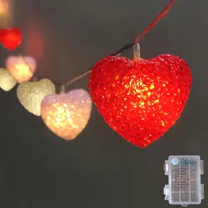 Valentine Heart String Lights 6.8Ft 10 LED Shatterproof Red White  Heart Shaped Light with Timer,  Operated Valentines Day Lights for Indoor Outdoor Bedroom Party Christmas Valentines Decor