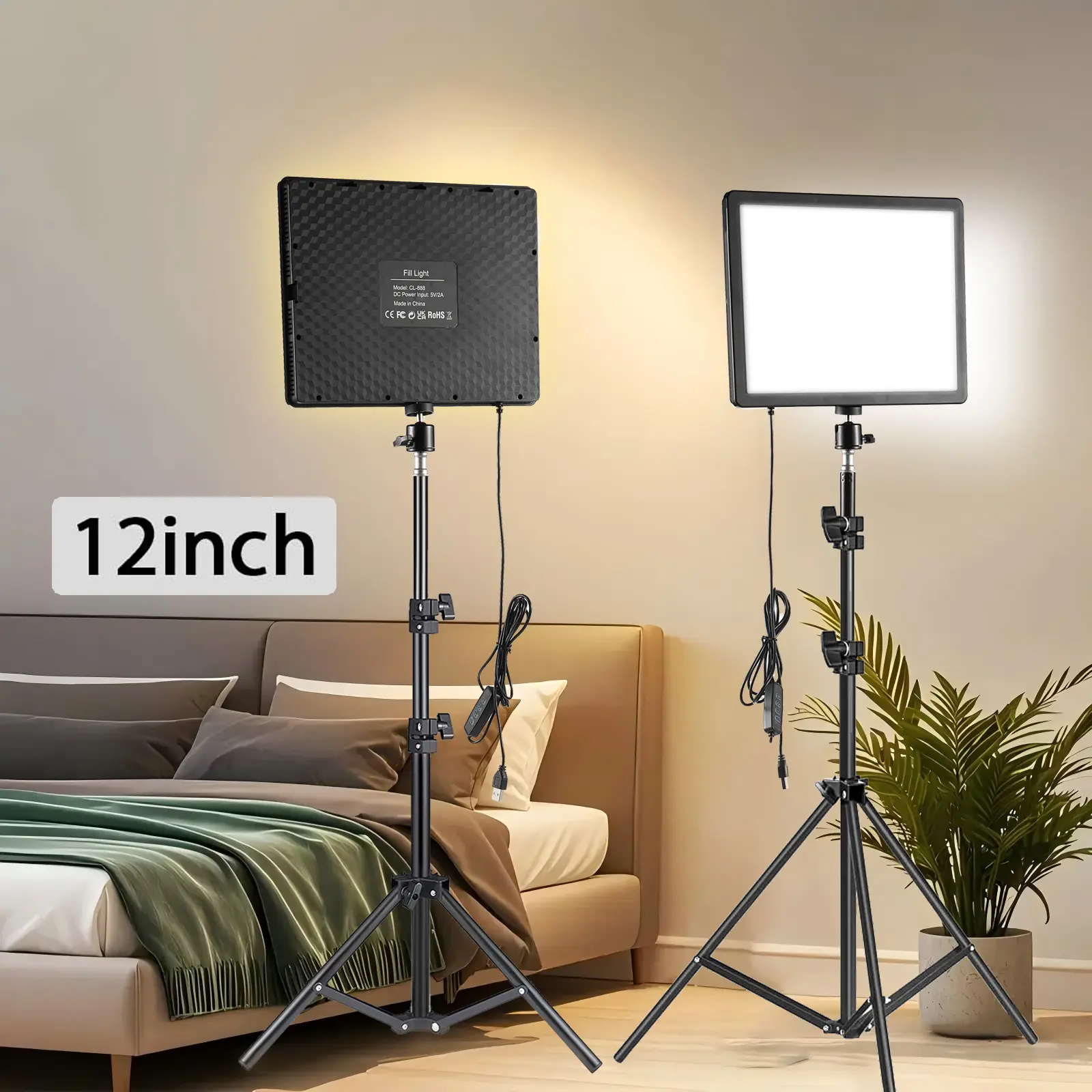 12 Inch LED Video Light with Adjustable Tripod 360 Rotatable Bracket USB Powered for Photography Makeup Live Streaming No Battery Included244
