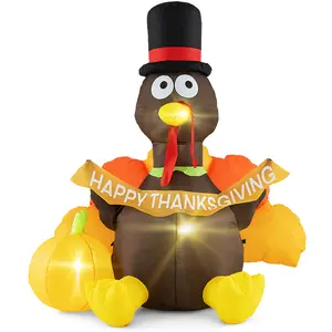 COSTWAY - 5 FT Inflatable Turkey with Pumpkin and LED Lights for Indoor Party