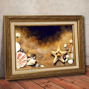 1Count Vintage Framed Painting, Beach Seashells And Starfish Art, Nordic Style, Retro Poster Art, Valentine'S Day Gift, For Living Room, Bedroom, Office Decor, Print Canvas Artwork