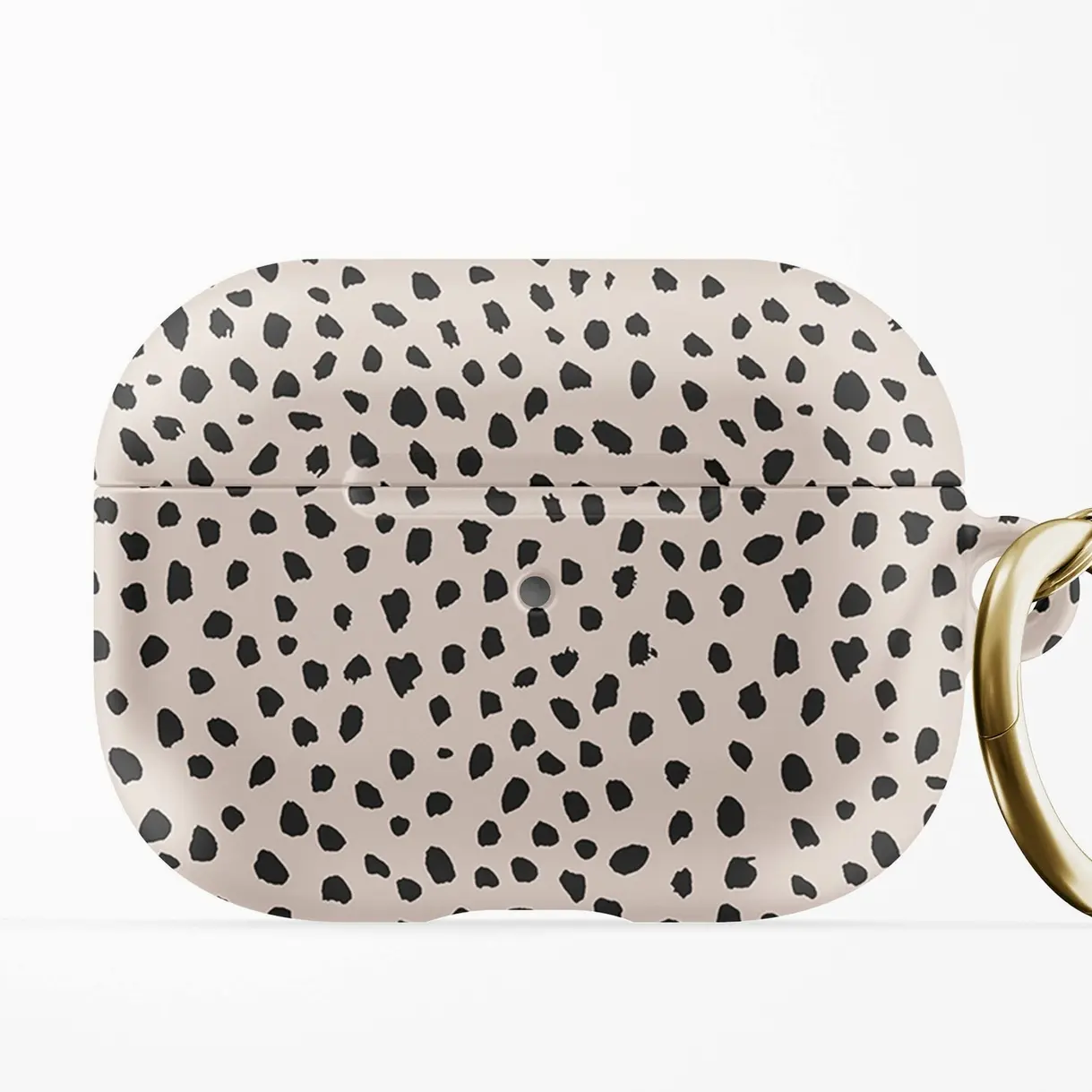 Black Spots on Beige Air Pods Case, Hard Plastic Cheetah Dalmatian Black Polka Dot Airpods Pro Case with Gold Carabiner Keychain