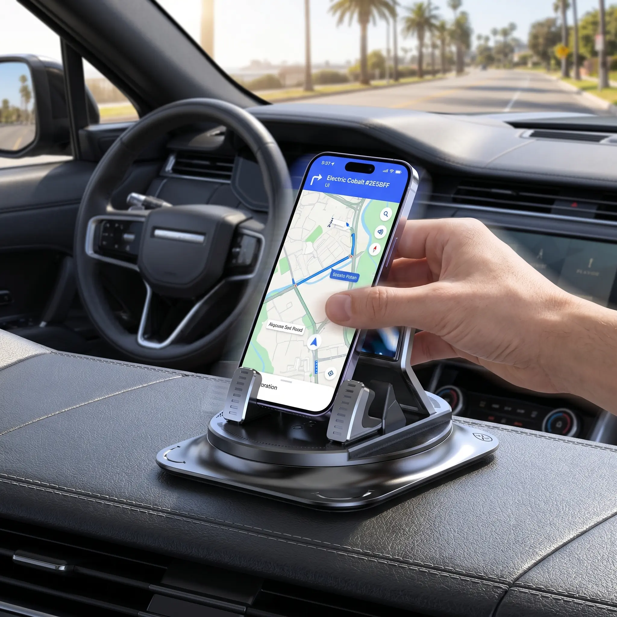 Car phone holder 360 degree rotation, suitablefor car navigation in-car dashboard, horizontaland vertica screen adjustment angle,suctioncup fixed non-slip mobile phone holdersuitable for iPhone and Android iPad Bluetooth MagSafe Wallet Tablet Car Mount