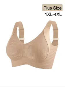 4-Pack Plus Size Wireless Bras, Soft Medium Support, Wide Straps, Casual Lingerie, All Seasons, Comfortable Daily Wear, Womenswear, Bralette