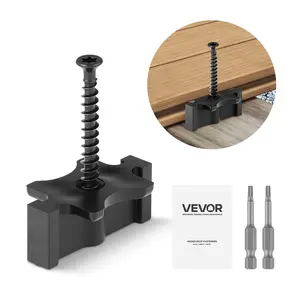 VEVOR 1000PCS Hidden Deck Fasteners Full Kit for Composite & Outdoor Decking, Universal T-Clips with Star-Drive Metal Screws, Polypropylene PP Clips for 0.26in Gaps, Black for Hidden Look