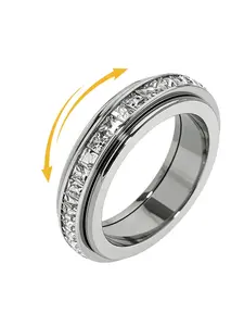 Rotatable Anxiety Ring with CZ Gemstone, Unisex Stress-Relief Fidget Promise Ring, Thoughtful Gift for Men and Women, Finger Rings, Statement Rings