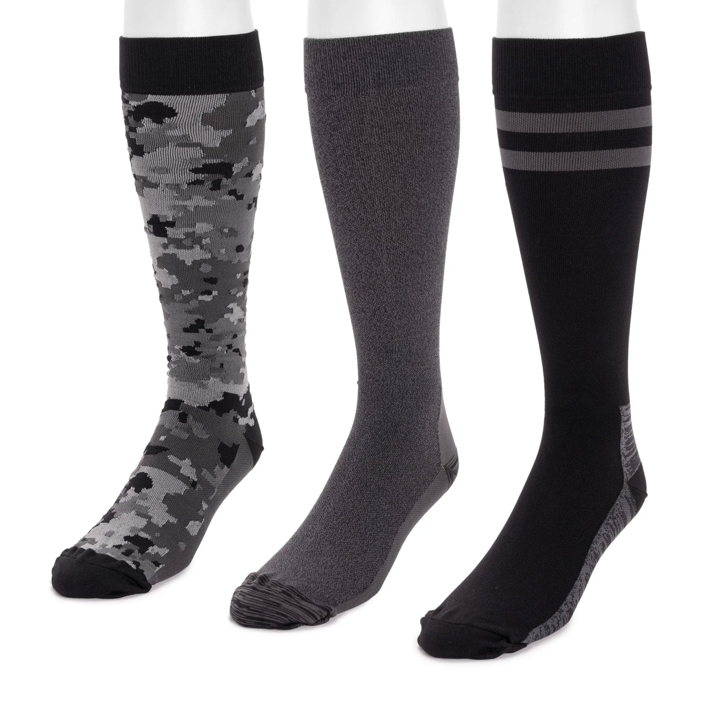 Men's 3-Pack Nylon Compression Knee-High Socks - 13" Knee-High Height, Navy Plain Daily Wear Compression Stockings, Cold Wash Compatible