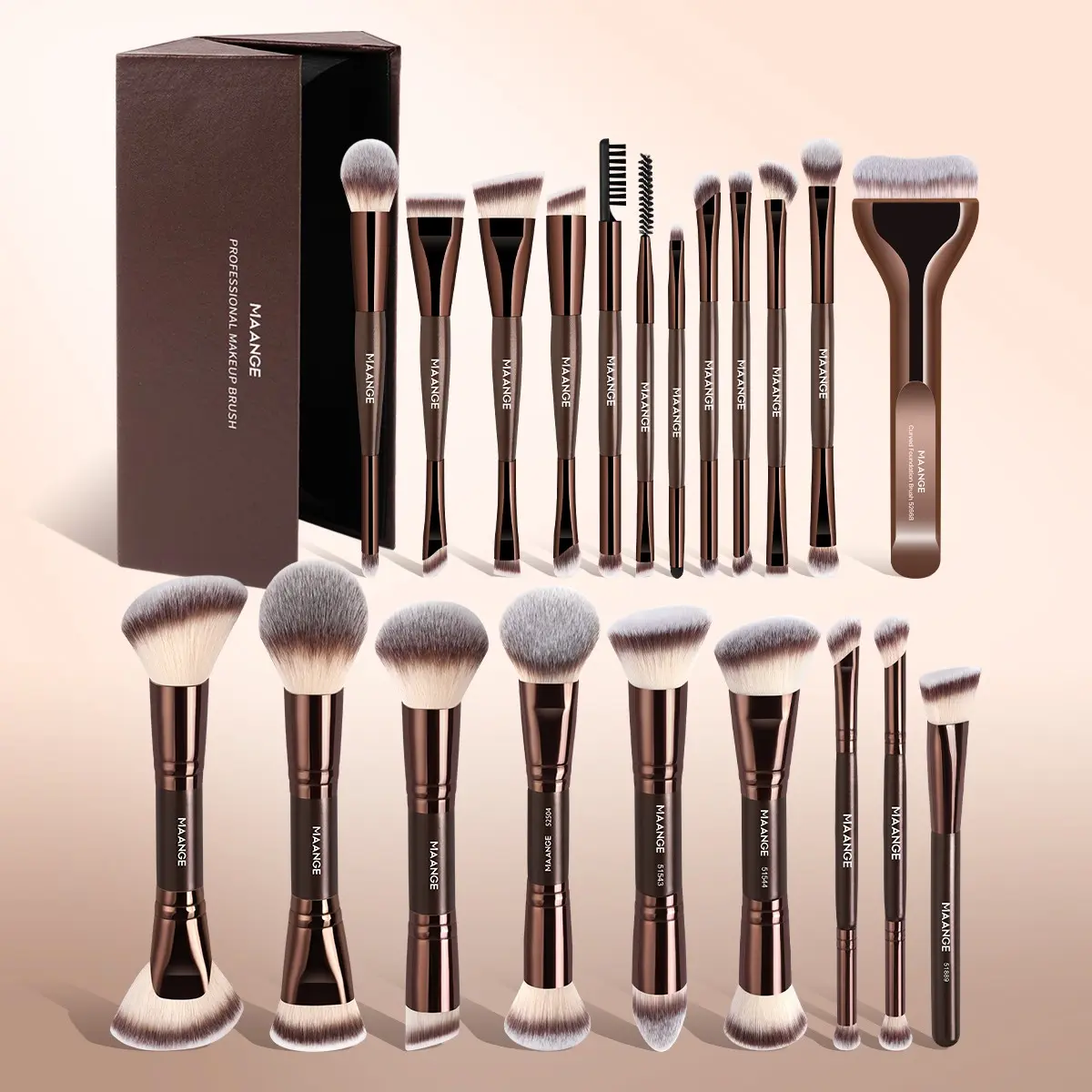Maange 21-Piece Professional Makeup Brush Set with Storage Box, Foundation, Blush, Powder, Eyeshadow, Mascara, Brow, Highlighter Brushes, Gift for Women, Cosmetic Brushes