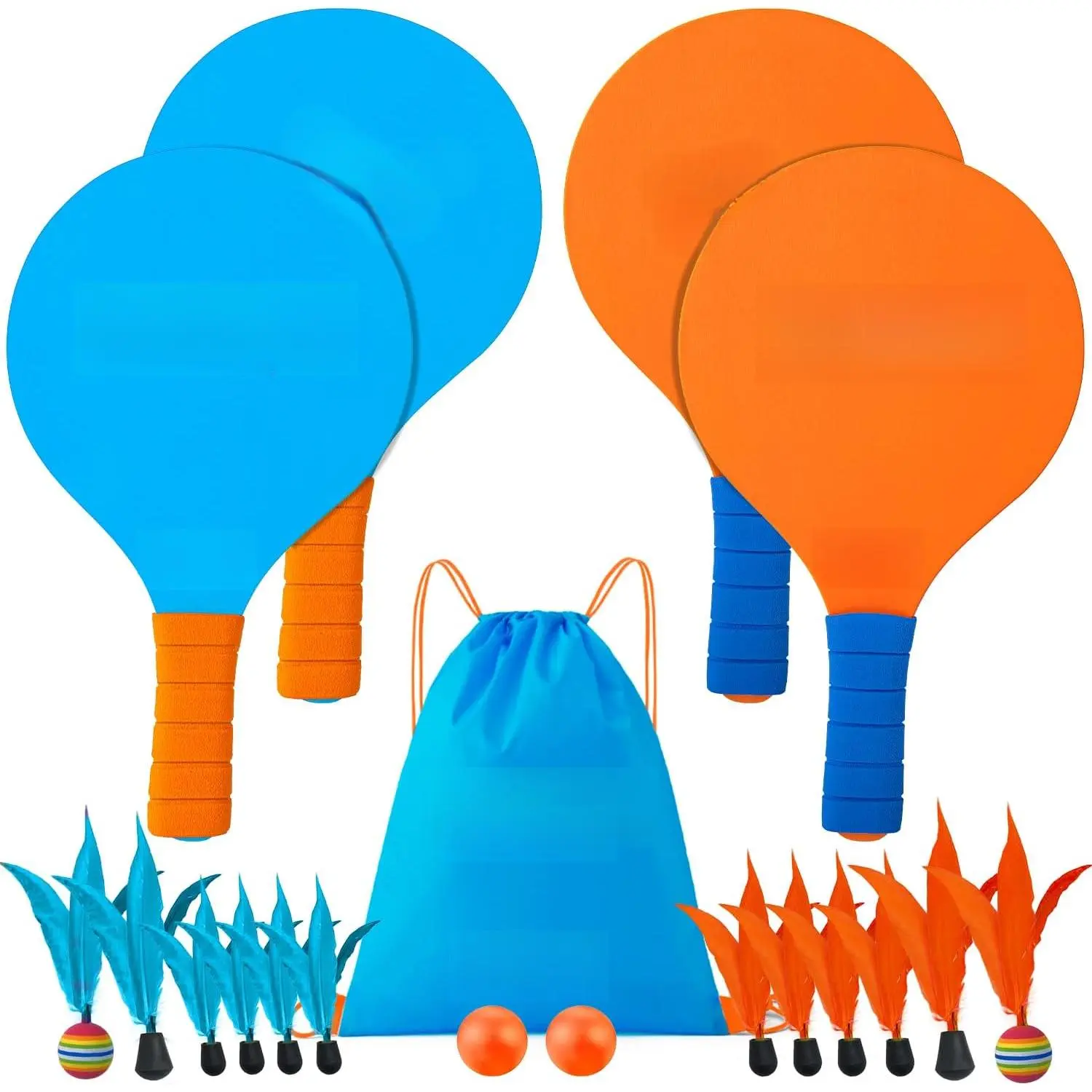 Badminton Set 4 Rackets - Beach Games & Yard Games for Adults and Family, Outdoor Games for Kids 8-12, Paddle Ball Set with Birdies, Lawn & Camping Games, Beach Toys for Summer Fun
