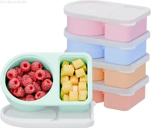 Cute Silicone Snack Containers – 5 Pack Portable Bento Snack Boxes with 2 Compartments, Perfect for School, Travel & Meal Prep