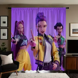 2pcs  cartoon figure KPOP Decor Kpop Theme Curtain Rod Pocket Curtains Semi Blackout Curtains, Bedroom, Living Room, Window, Kitchen, Office, Home Decor, Home Textile