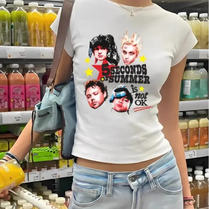 5 Seconds Of Summer, 5SOS Baby Tee Women's Micro Rib Baby Tee - Rock Vintage Tour Vibe Streetwear