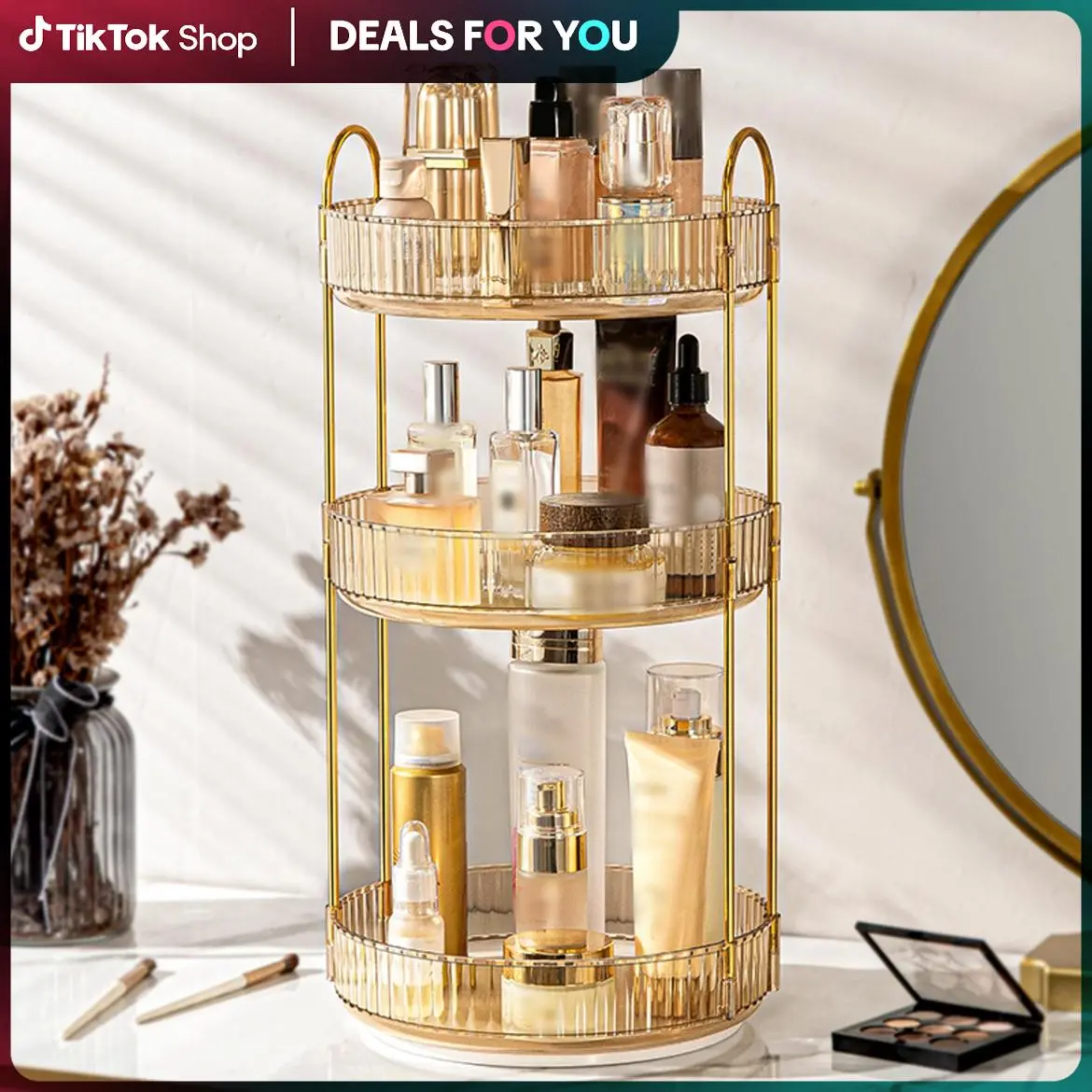 360-Degree Rotatable Round Vanity Storage Organizer - Waterproof Metal-Plastic Moisture Shield Holder for Bathroom Countertop Beauty Products, 1 Holder for Multiple Items, Durable Storage Organizer
