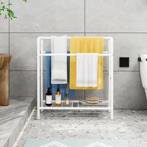 3 Tier Metal Towel Rack, Freestanding Towel Holder for Bathroom, Save Space with Storage, Display Rack for Bedroom, Bathroom, Swimming Pool