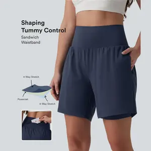 Halara SoftlyZero Airy Super High Waisted Tummy Control 2-in-1 Cool Touch Yoga Shorts 7" with Pockets