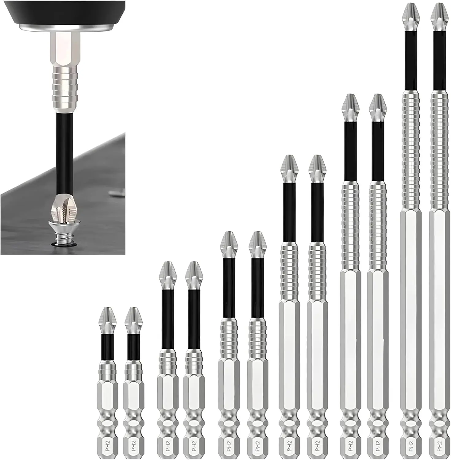 VAYWET 12PCS / 6PCS K5 Anti Slip Bit, Set Bit Obeng K5 Impact Resistant Non Slip Bit, Batang Hex 1/4 Inci High Magnetic Screwdriver Drill Bit Set, Anti-Slip Ph2 Impact Driver Set, Non Slip Screwdriver Bits High Magnetic Lifesparking Drills Bits