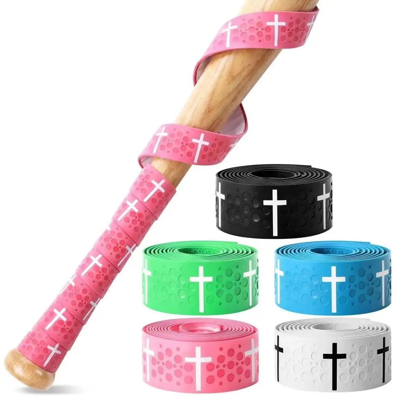 Embossed Cross Pattern Baseball Bat Grip Tape - 1.75mm Laser-Precut 40”x1.2” Full-Adhesive Backing, Ergonomic Design, Enhanced Thickness & Shock Absorption, Sweat-Resistant Hybrid Polymer, Built-In Alignment Guides, For Baseball/Cricket Bats, Batting Gear