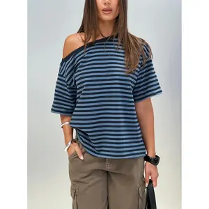 Settle Down One Shoulder Top Blue Stripe