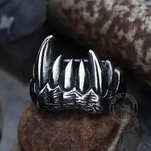 GTHIC Vampire Teeth Stainless Steel Gothic Ring Fashion Accessories for Daily Wear