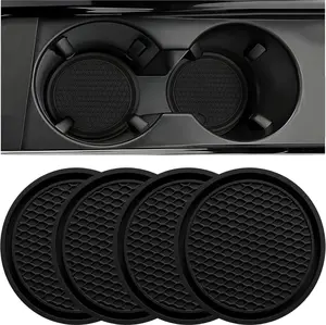 Car Cup Coaster Set - 4PCS Universal Auto Non-Slip Cup Holder Embedded in Ornaments Silicone Coaster, Black