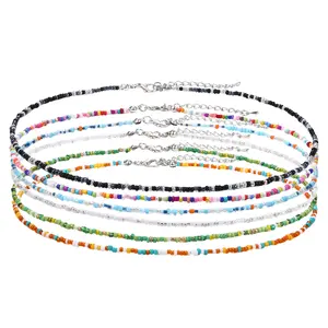 OIDEA Women's Adjustable Handmade Multicolor Seed Beaded Choker Necklace Set - Acrylic, Colorful, Dainty Beaded Necklaces for Summer Beachwear Costume Jewelry, Dainty Necklace summerwins