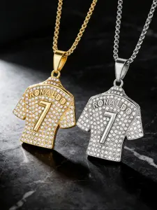 Trending Hip-Hop Titanium Steel Gold Plated Rhinestone Ronaldo Cr7 Jersey Pendant Necklace, Exquisite Chain Jewelry, European and American Fashion Jewelry