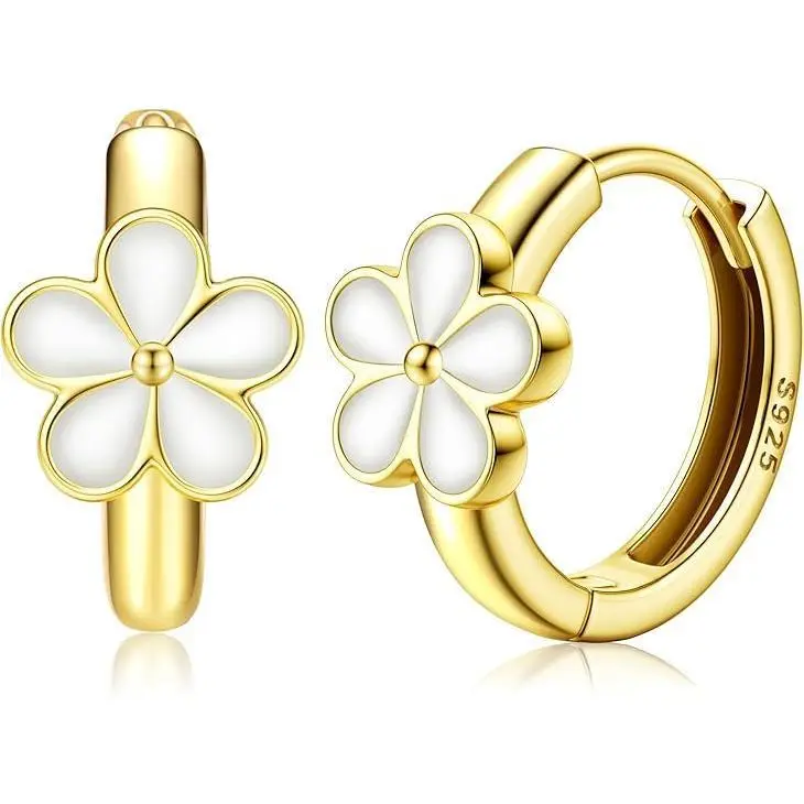 CASSIECA Daisy Flower Huggie Hoop Earrings, Hypoallergenic Ear Post Earrings for Women Ideal for Valentine's Day Mother's Day Birthday Gifts, Lightweight Earrings SummerVibes