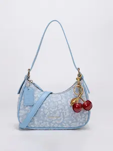 Light Blue Printed Crossbody Bag, Women's Fashion Shoulder Bag, Casual PU Leather Handbag, Large Capacity Daily Use, Y2K Style, Fashionable Crossbody Bag