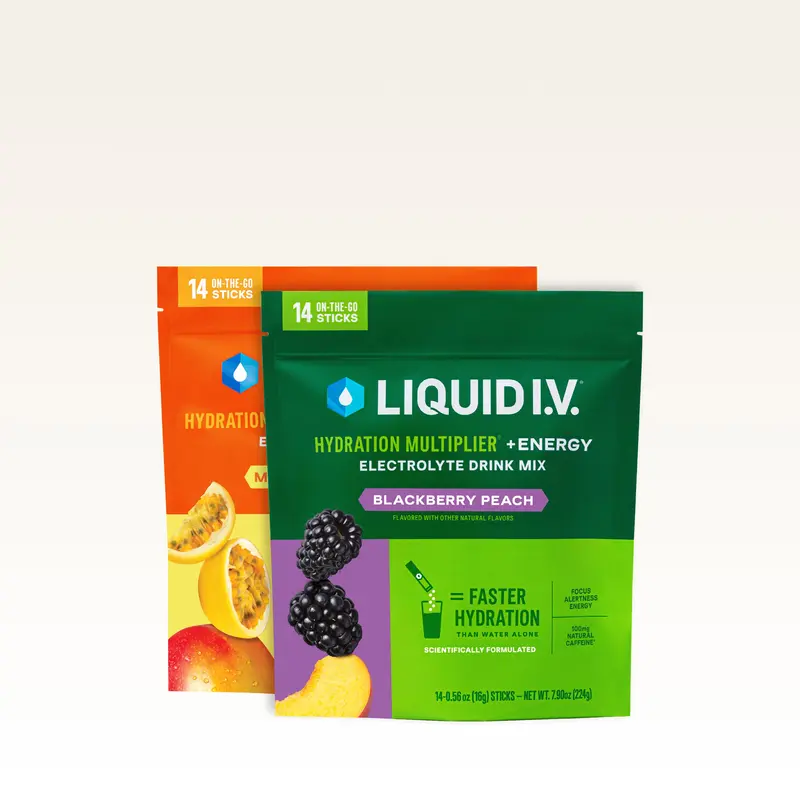 Liquid I.V. Hydration Multiplier +Energy & Hydration Multiplier +Immune Support - Energy & Immune Support Bundle - Hydration Powder Packets | Electrolyte Powder Drink Mix | Convenient Single-Serving Sticks | Non-GMO | 2 Pack (28 Servings)