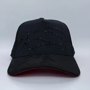 Santo Rosario Snapback Hat with 3D Embroidery & Faux Gemstone Accents Black Cotton Crown & Velvet Brim Hand Wash Only