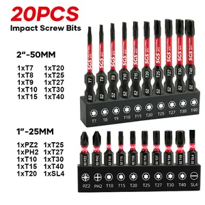 20 Pcs Industrial Screwdriver Bits, S2 Alloy Steel Hardness Anti-Slip Magnetic Torx/Phillips/Slotted Screwdriver Bit Set, Impact And Wear Resistant, Universal 1/4" Hex Shank With Black Rust-Proof Base, For Woodworking, Industrial Manufacturing Tools