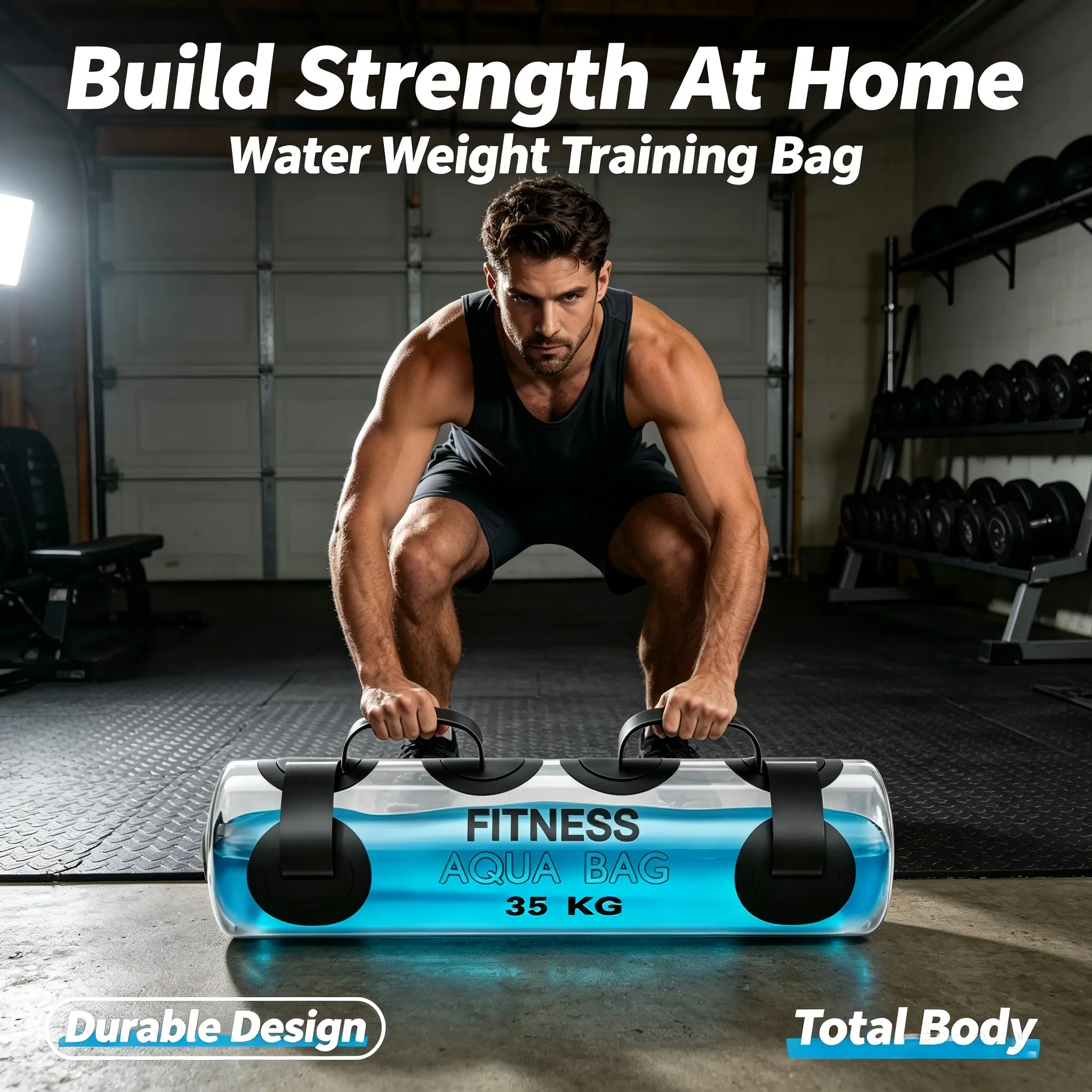 Adjustable Water-Filled Fitness Aqua Bag, Portable Stability Training Weight Bag for Core Workout, Crossfit, Home Gym Use – No Solid Weights Required