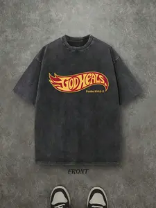 Unisex Christian "God Heals" T-Shirt - 230g Heavyweight Pure Cotton, Vintage Retro Washed Single-Sided Print, Comfortable Street Style Fall Shirt, Christian Scripture Gift Valentine's Day Valentine's Day gift hooded sweatshirt round-neck sweatshirt